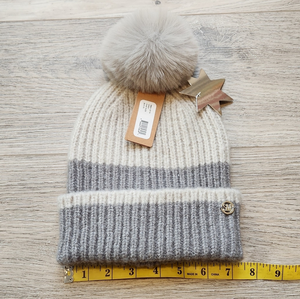 Steve Madden Gray Beanie Pom Hat One Size Nwt - Picture 5 of 6